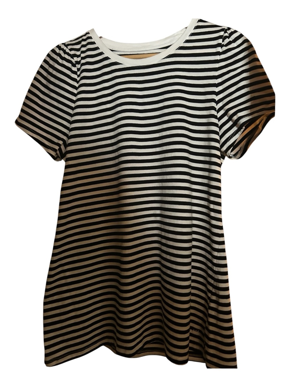 Black & White Striped Crew Neck Women's Top
